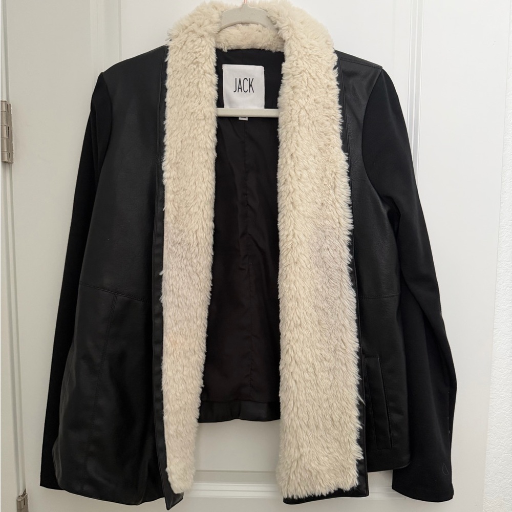 JACK by BB DAKOTA Black and Cream Shearling Faux Leather Jacket - Large
